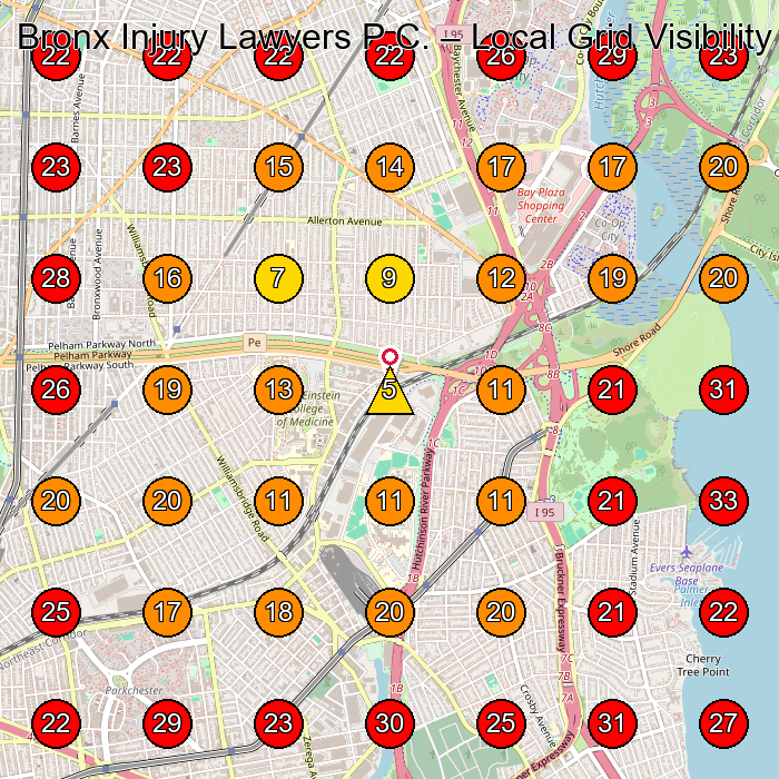 Bronx Injury Lawyers P.C. GeoGrid visibility map for Personal Injury Attorney in 10451